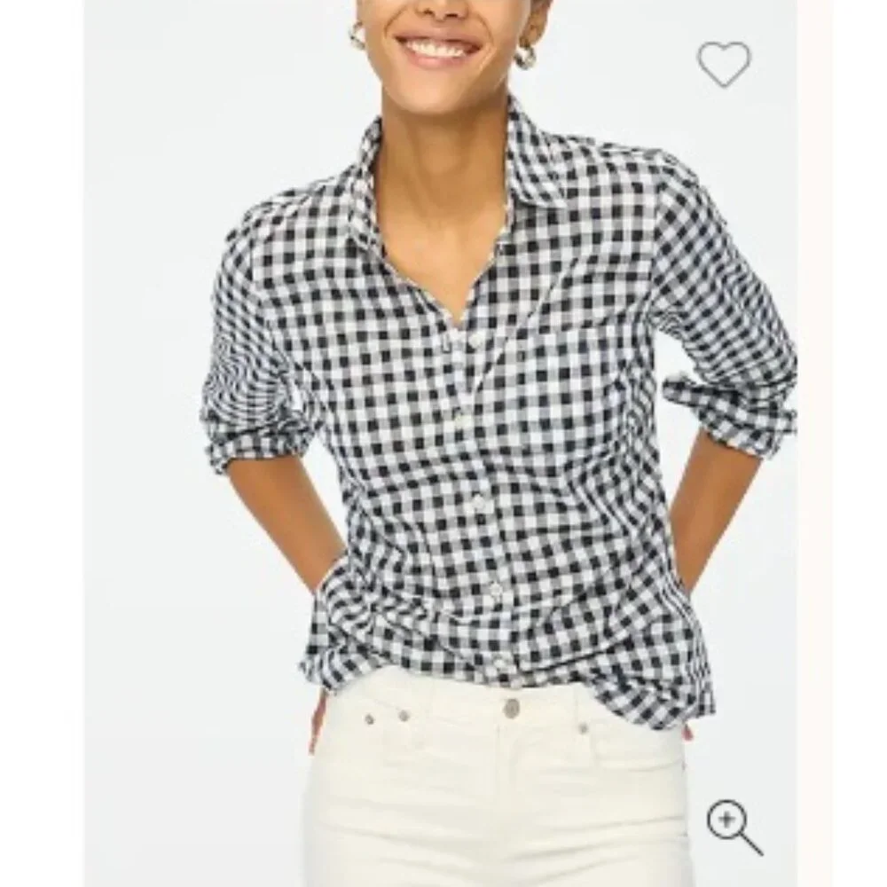 J. Crew Gingham Lightweight Cotton Button Down Shirt, Navy & White | 6